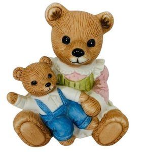 Vintage Homco #1444 Mama Bear With Baby Boy Cub Figurine Porcelain Nursery Decor